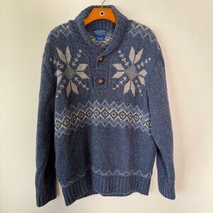 Pendleton Men's 100% Shetland Wool Blue Shawl Collar Snowflake Holiday Nordic L